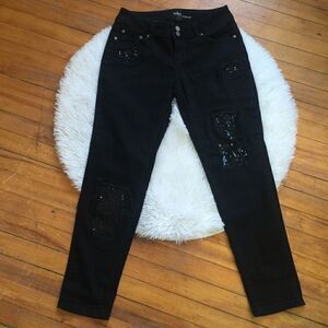 Soho Black Distressed Sequin patched jeans